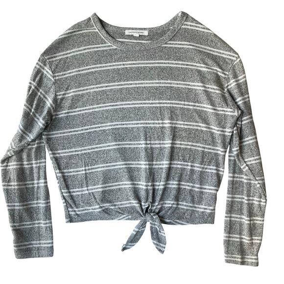 Caution to the Wind Women Long Sleeve Crewneck Blouse size S, Gray White Stripes - Picture 1 of 7